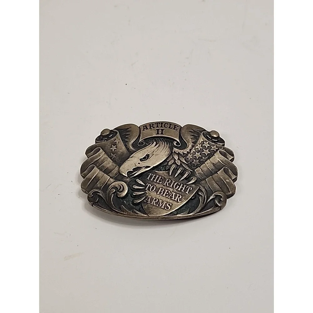 Vintage Article II The Right To Bear Arms‎ Solid Brass Belt Buckle 3.5